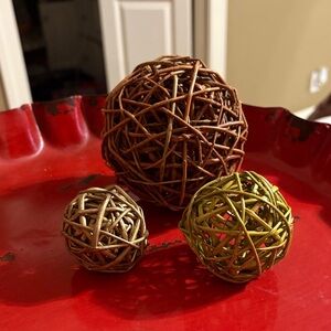 Decorative Rattan Ball Set - Brown, Green, and Tan